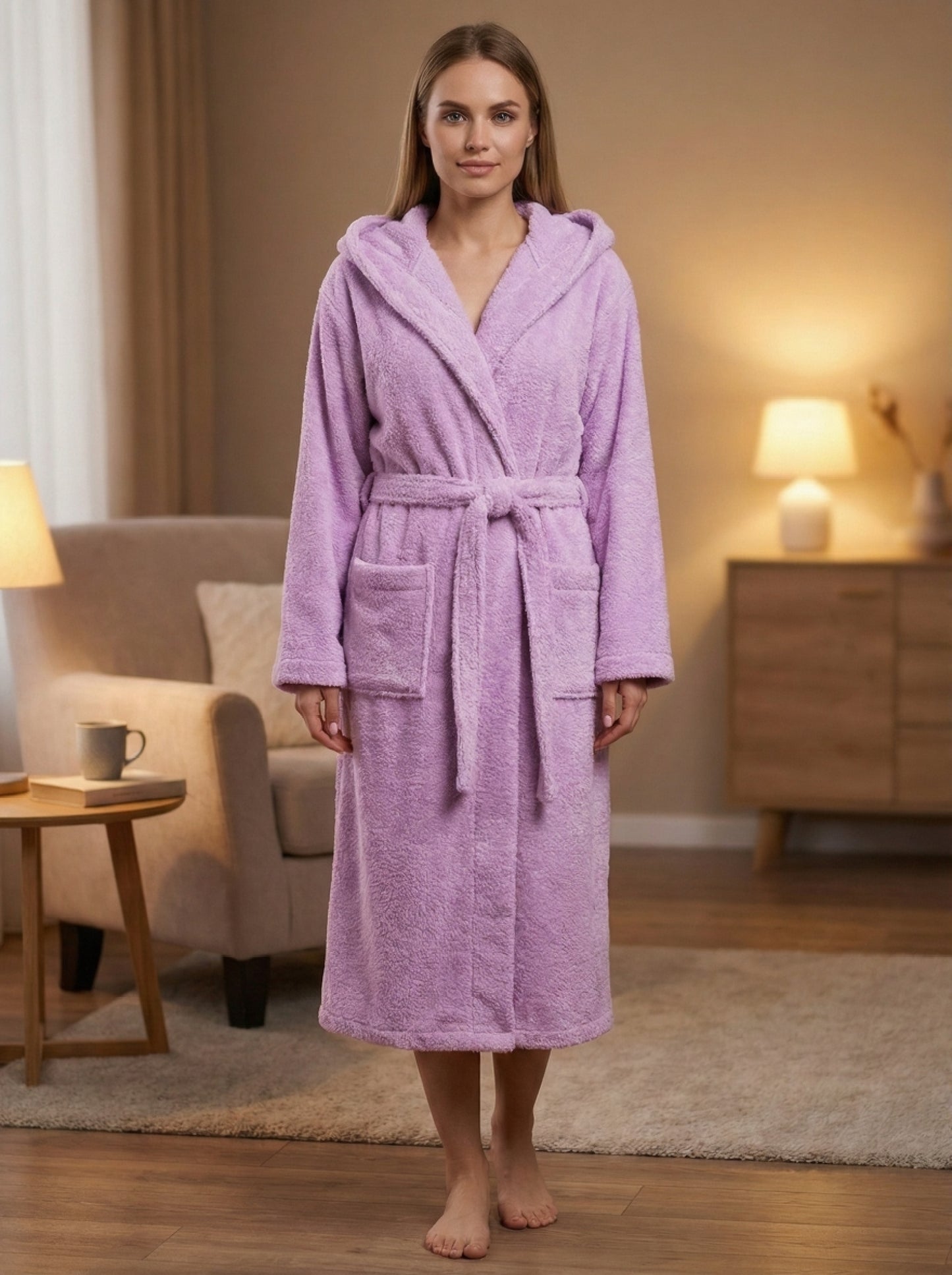 Жіночий однотонний м'який халат (з капюшоном)