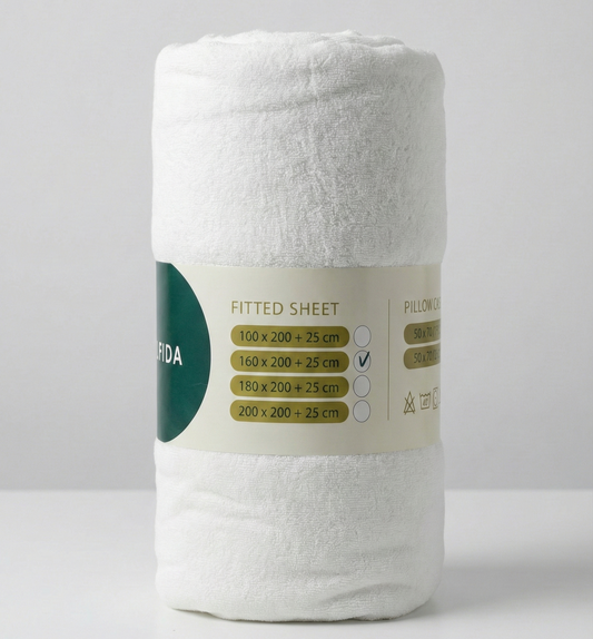 Простирадло на резинці з гумкою, махрова тканина, Alber «Крем»