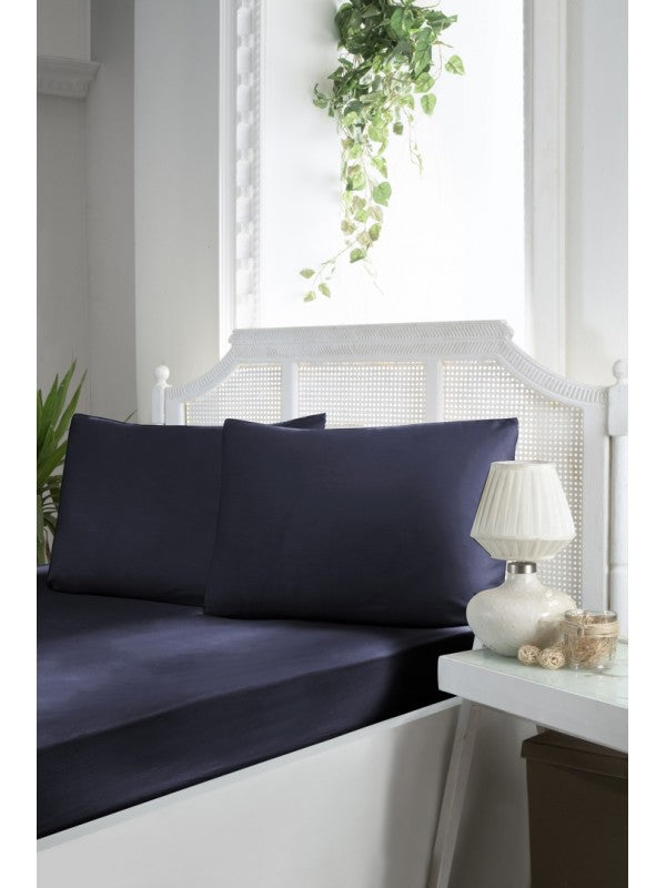 Простирадло з сатину на резинці «Темно-синій» :: First Choice