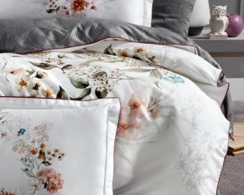 Постільна білизна преміум-класу з атласу 300TC з квітковим сірим принтом :: La Romano